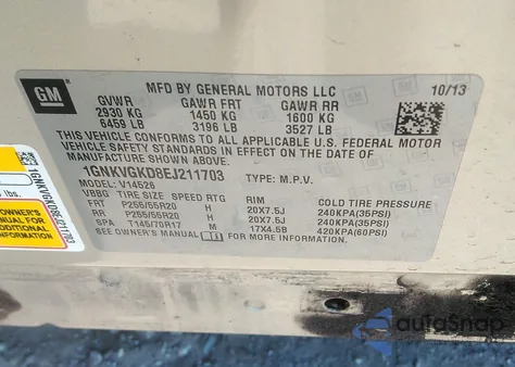 2014 Chevrolet Traverse 1Lt from USA, damaged, VIN 1GNKVGKD8EJ211703